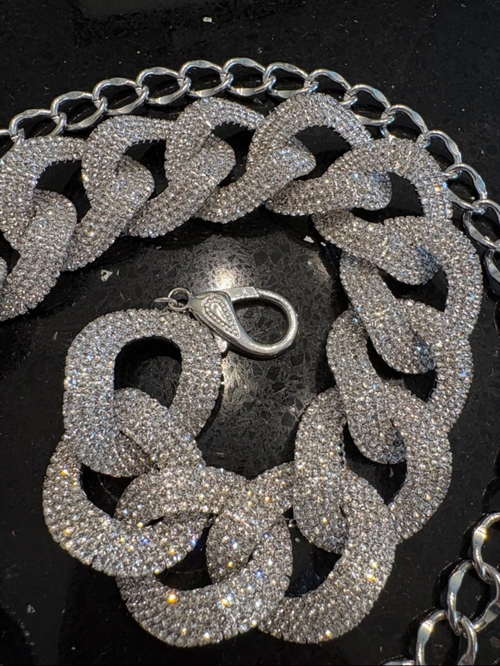 *Silver Rhinestones Crystal Pave Chain Link Adjustable Belt Sparkly BOHO GLAM - Picture 5 of 7